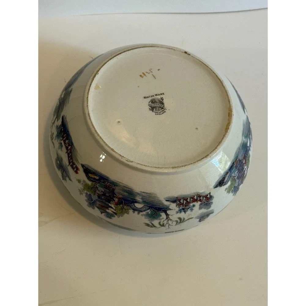 Rare Antique Royal Winton Grimwades Japan Large Asian Bowl England Vase Round‎